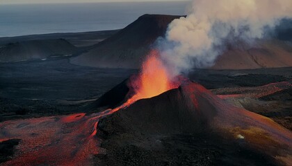 Aerial shots reveal the volcano's majesty.  