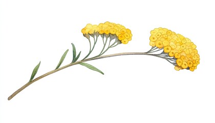 A delicate illustration of a yellow flower branch with small blooms and green leaves