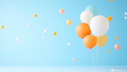 Fototapeta premium Colorful balloons floating against a light blue background, creating a festive atmosphere (2)