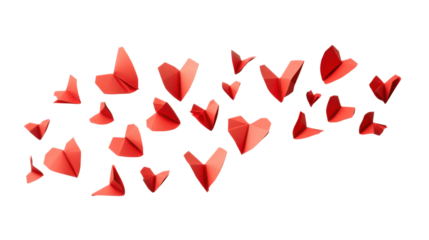 3D paper hearts on transparent background