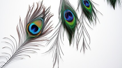 Obraz premium Peacock Feathers, Bright, White Background, High-Resolution, Photorealistic