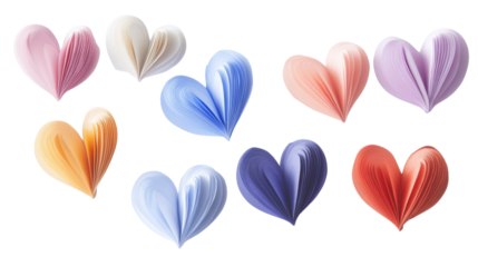 3D paper hearts on transparent background