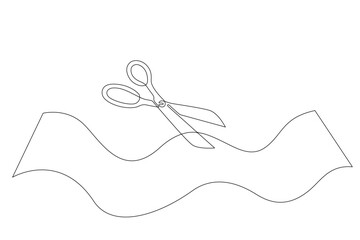 Scissors, drawn with continuous line in minimalism, abstract, craft tool, fabric cutting, one line, editable vector contour