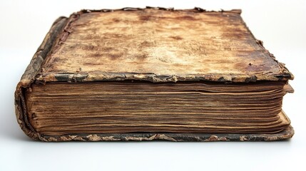 Antique book, aged cover, white background, history