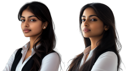 Two women with long hair are standing next to each other