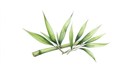 Obraz premium Lush green bamboo leaves gracefully arranged on a white background, ideal for nature-themed designs