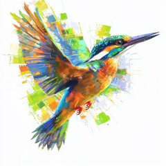 Vibrant Kingfisher Bird in Flight with Colorful Abstract Background