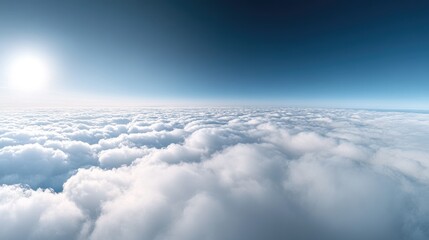 Fototapeta premium Panoramic view of a bright blue sky filled with small white clouds, showcasing soft light and clear textures. Perfect for serene and vast atmosphere themes.