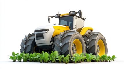 Obraz premium Modern Agricultural Tractor In A Lush Green Field