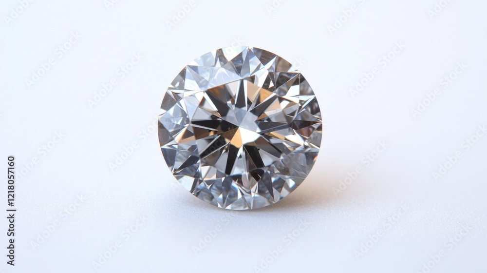 Poster a close-up of a single sparkling diamond resting on a pristine white background, showcasing its bril