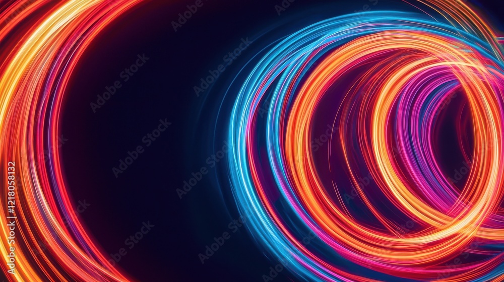 Poster dynamic light streaks exploding into vibrant patterns black background abstract visuals digital art 