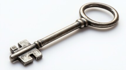Unlocking potential antique key on white background still life minimalist close-up conceptual