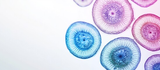Microscopic view of colorful circular cells.