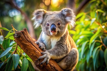 Fototapeta premium Koala in Eucalyptus Tree: Australian Wildlife Documentary Photography