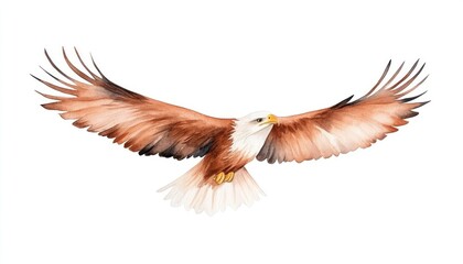 Obraz premium Majestic eagle soaring gracefully against a white background, showcasing its powerful wings