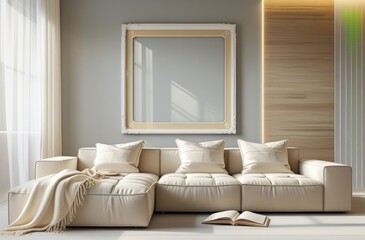 Empty frame mockup in modern living room interior background, poster frame mockup design, mockup frame