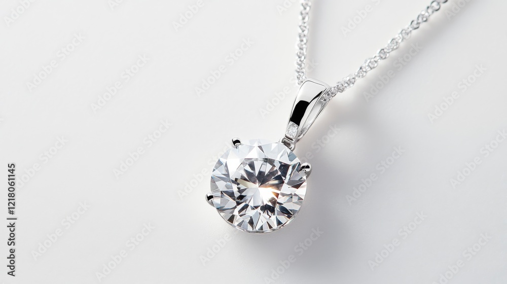 Aufkleber a top-down view of an elegant diamond pendant on a white background, the clear gemstone shimmering a