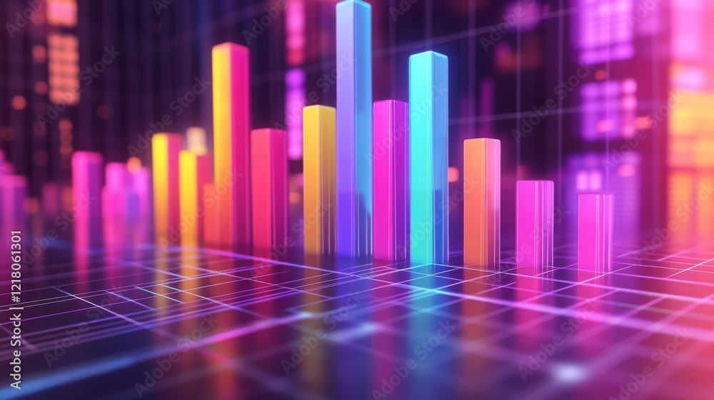 Leinwandbilder a vibrant d bar graph with colorful bars rising from a grid background, representing financial growt