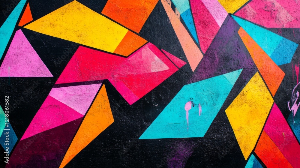 Aufkleber Close-up of an abstract background with a burst of bright, neon colors and geometric patterns, creating an energetic and contemporary visual effect.