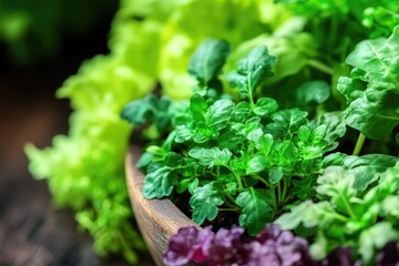 Fresh herbs in a bowl, kitchen setting, healthy food, cooking prep