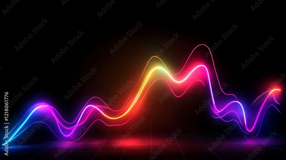Aufkleber Close-up of a D line graph with rising curves, each axis highlighted in neon colors, representing trends and market data visualization in a high-tech style.