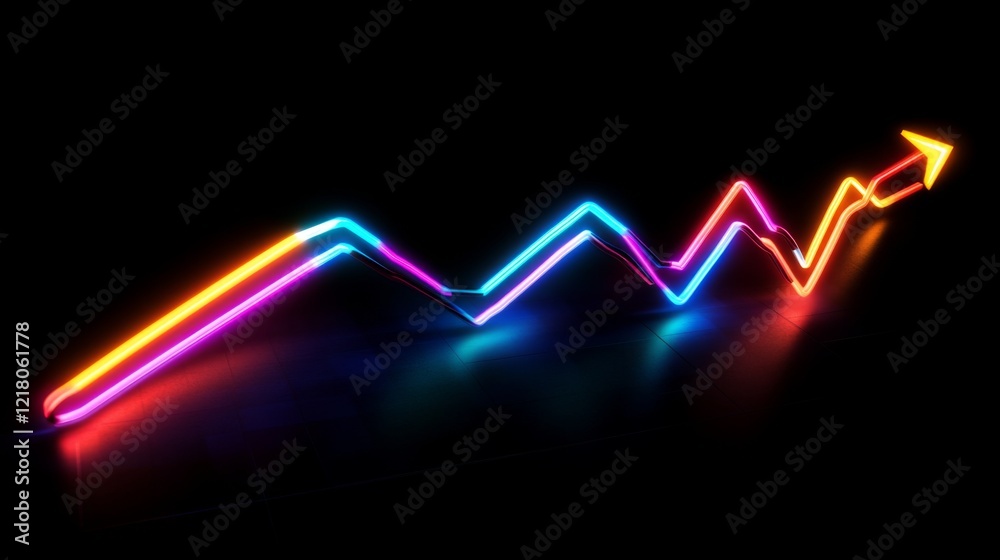 Poster Close-up of a D line graph with rising curves, each axis highlighted in neon colors, representing trends and market data visualization in a high-tech style.