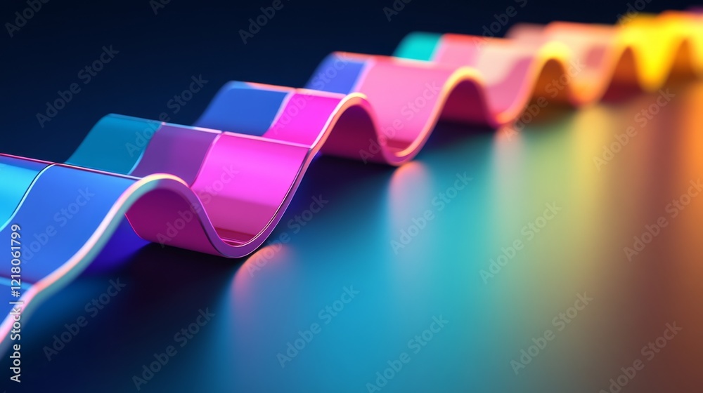 Aufkleber Close-up of a D line graph with rising curves, each axis highlighted in neon colors, representing trends and market data visualization in a high-tech style.