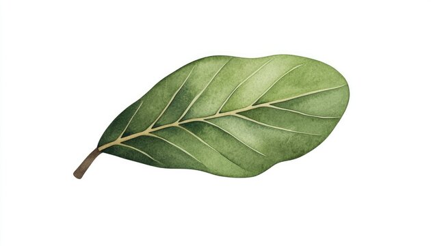 Detailed illustration of a green bay leaf showcasing its texture and veins against a white background