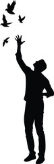 man with flying bird silhouette