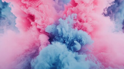 Fototapeta premium A stunning display of vibrant pink and blue smoke billows in a dark environment, creating a mesmerizing contrast and dynamic movement