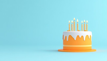 Colorful birthday cake with candles on a blue background, symbolizing celebration and joy