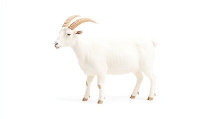 Fototapeta premium A majestic white goat stands gracefully on a plain background, symbolizing purity and nature
