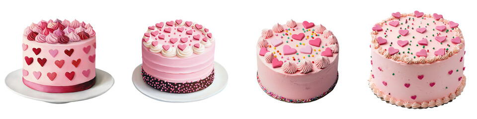 Assortment of Beautifully Decorated Pink Heart Shaped Cakes for and Romantic Events