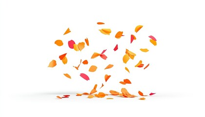 Obraz premium Colorful petals scattered in mid-air, creating a vibrant atmosphere against a white backdrop