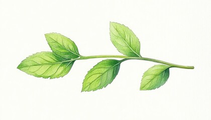 Obraz premium Detailed illustration of a green leaf branch on a light background, showcasing natural beauty
