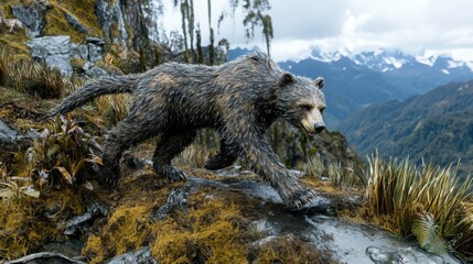 Obraz premium Grizzly Bear Trekking Mountainous Terrain