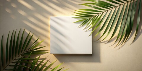 Palm Leaf Shadow Mockup: Blank Square Paper Texture Background