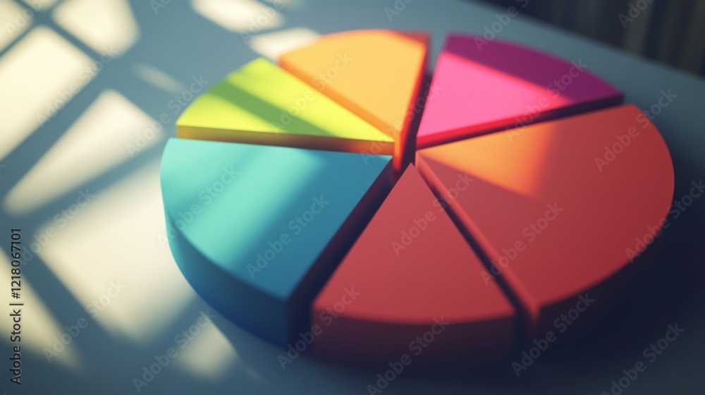 Leinwandbilder Detailed shot of a D pie chart with a shadowed effect, showing detailed breakdowns of data in a visually appealing and informative format.