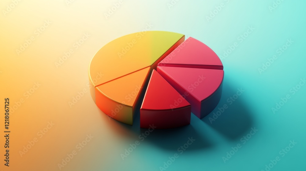 Leinwandbilder Detailed shot of a D pie chart with a shadowed effect, showing detailed breakdowns of data in a visually appealing and informative format.