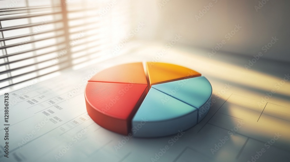 Leinwandbilder Detailed shot of a D pie chart with a shadowed effect, showing detailed breakdowns of data in a visually appealing and informative format.