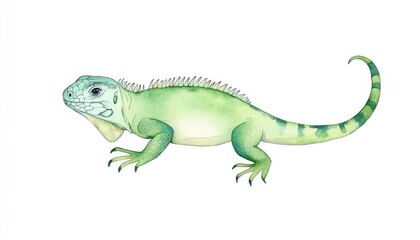 Obraz premium Detailed illustration of a green iguana in profile, showcasing its scales and posture against a white background