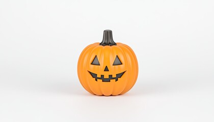 Vibrant Halloween Pumpkin Decoration with Classic Face on Clean White Background