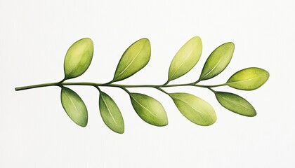 Naklejka premium A vibrant green branch with leaves displayed against a clean white background, ideal for nature-themed designs
