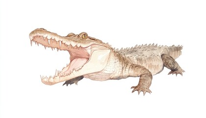 Realistic illustration of a crocodile with an open mouth, showcasing its sharp teeth and detailed texture