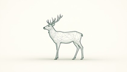 Wireframe deer model standing on a plain background, showcasing geometric design and form