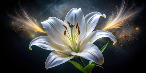 Surreal Timelapse Lily Bloom: Closeup White Lily Flower Opening on Black Background