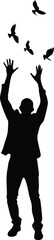The man with flying bird silhouette vector