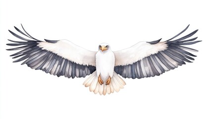 Majestic white hawk soaring gracefully with outstretched wings against a clean background