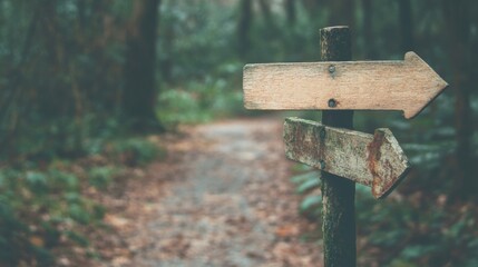 A forest path is marked by signs indicating truth and lie, provoking thought about choices and direction in nature's calm