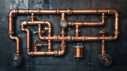 Fototapeta premium Copper pipes industrial steampunk wall art.